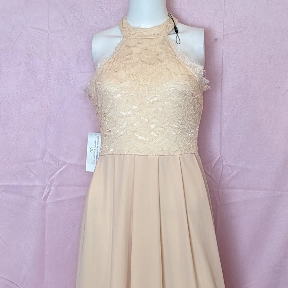 AX Paris Pale Pink Lace Bodice Chiffon Prom Evening Formal Dress size 10